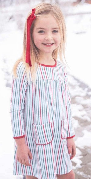 James & Lottie Girls Lennon Knit Pocket Dress - Red & Green Candy Cane Stripes by James & Lottie