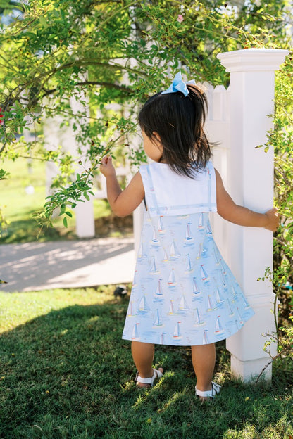 Proper Peony Pima Girls Blue Mariner Boats Sailor Collar Dress