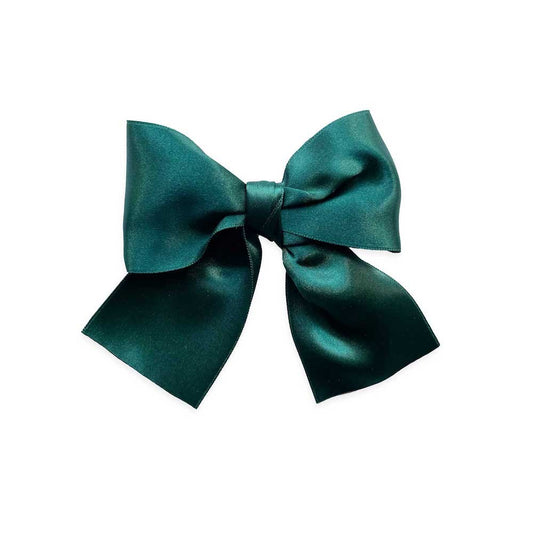 Eva's House Girls Big Sailor Bow on Clip - Satin - Forest Green