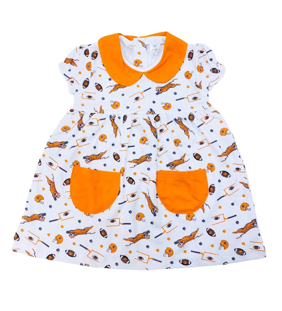 La Luna Girls Susie Pocket Dress with Collar - Orange Clemson Tigers
