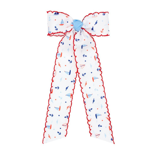 Lullaby Set Girls Lola Long Hair Bow with Streamers - Nautical Print