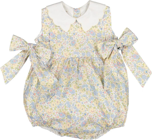 Sal & Pimenta Girls Bubble - Blue & Yellow Cupcakes Floral - Scallop Collar & Side Bows