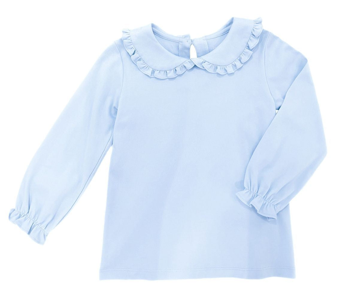 James & Lottie Girls Knit Peter Pan Ruffle Collar Onesie - Light Blue - Snaps in Stride
