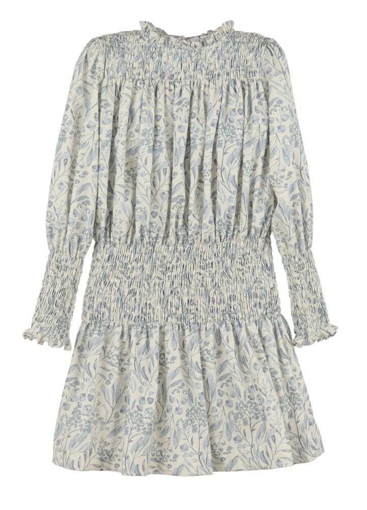 Luli & Me Gabby Girls Fall Blue Frost Paisley Smocked Dress
