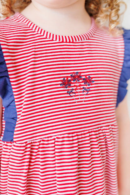 Itsy Bitsy Girls Red Patriotic Dress - Navy Blue Ruffles