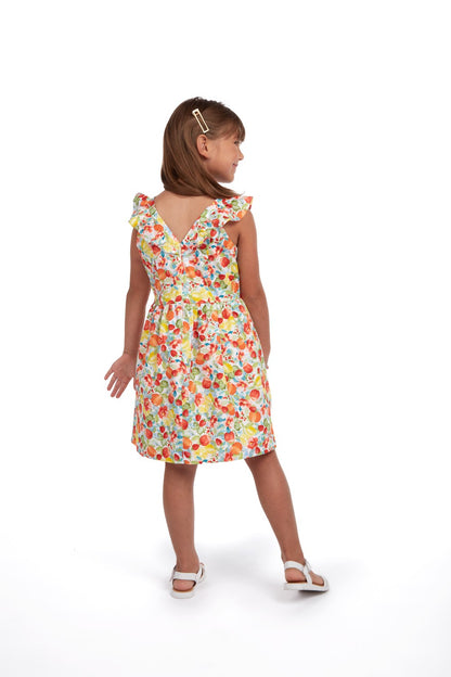 Luli & Me Girls Orange Fruity Ruffle Dress with V-Back