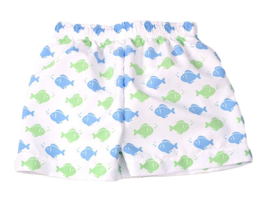 Funtasia Too Boys Swim Trunks - Blue & Green Fish Print