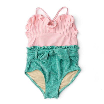 Shade Critters Girls Mermaid Shell Shimmer Swimsuit - Pink