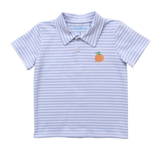 Itsy Bitsy Boys Blue Striped Pumpkin Polo Shirt