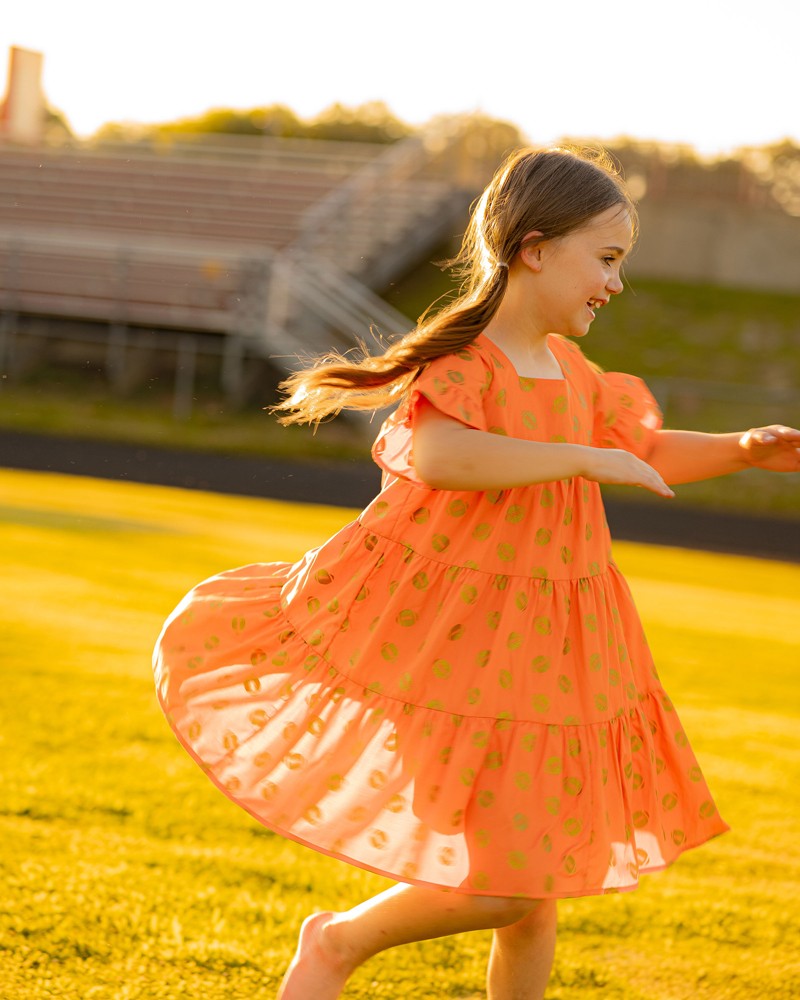 Game Day Tiered Dress with Footballs - Orange 7 Game Day Tiered Dress with Footballs - Orange 7