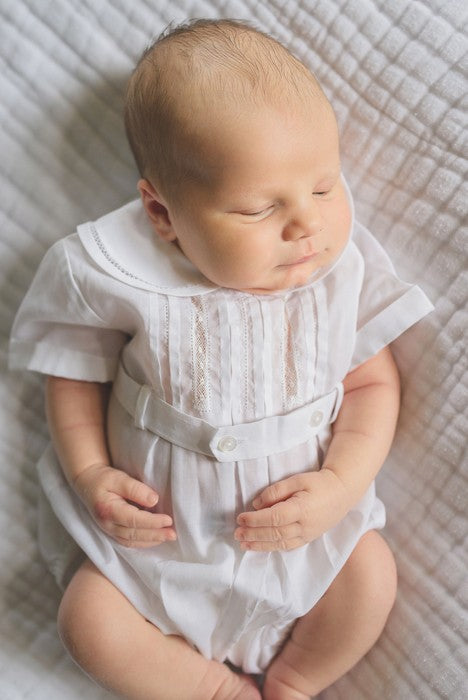 Feltman Brothers Baby Boys White Pintucks Lace Creeper Bubble