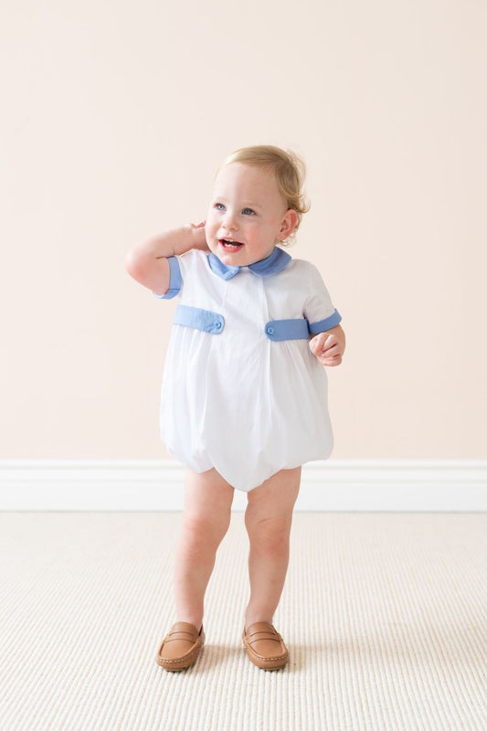 La Boutique by Dondolo Baby Boys White Bubble - Simon - Blue Tabs by Dondolo