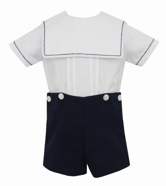 Anavini Couture Baby / Toddler Boys Navy Blue Dressy Shorts Set - Square Collar