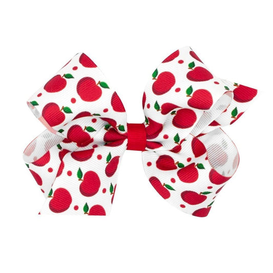 Wee Ones Girls Hair Bow on Clip - Red Apples Print