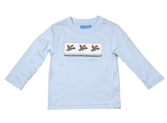 Anavini Boys Light Blue Shirt - Smocked Mallard Ducks