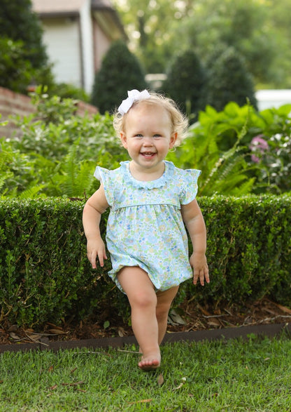 Trotter Street Kids Baby Girls Blue Blooming Floral Ruffle Bubble