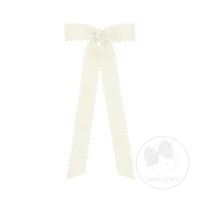Wee Ones Girls Grosgrain Hair Bow with Streamers - Scallop Edge - Antique White