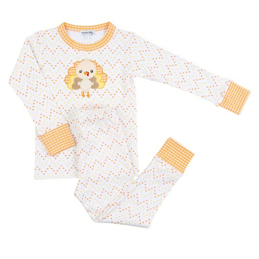 Magnolia Baby Little Gobbler Turkey Applique Orange Long Pajamas