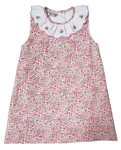 Marco & Lizzy Girls Pink Floral Sleeveless Dress - Embroidered Collar