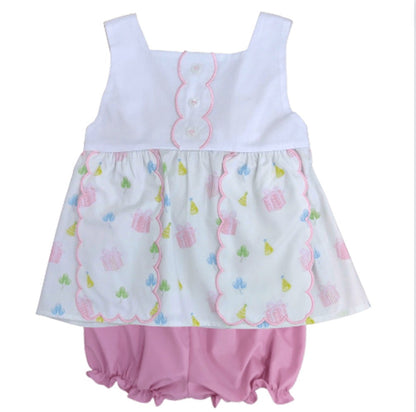 James & Lottie Girls Pink Sophia Scalloped Birthday Bloomer Set