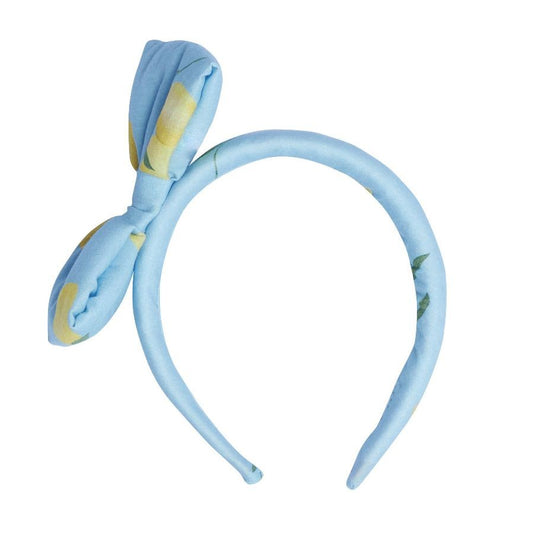 Sal & Pimenta Girls Headband with Bow - Blue with Yellow Lemons