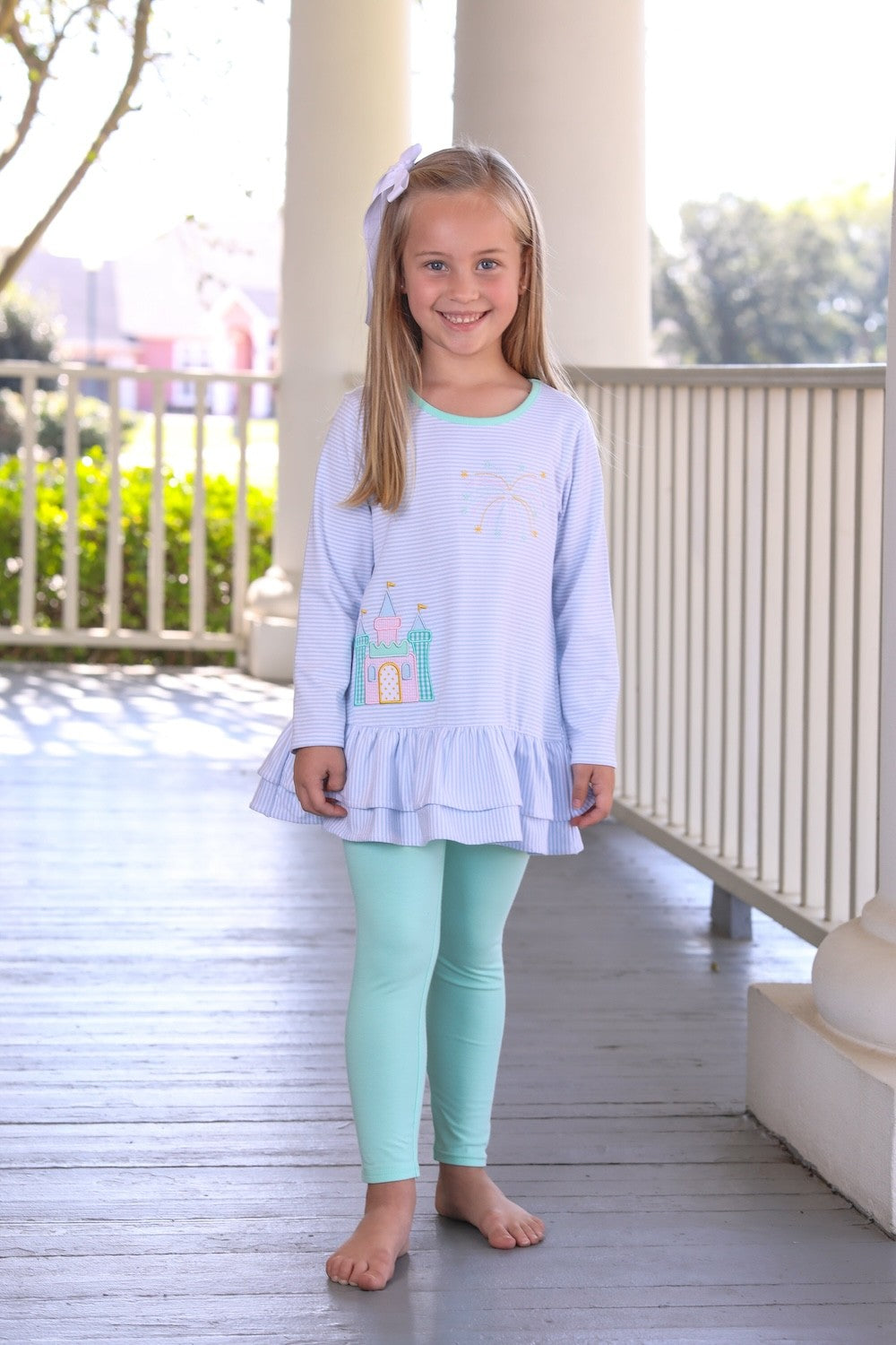 Trotter Street Kids Girls Leggings Set - Ruffle Tunic - Castle