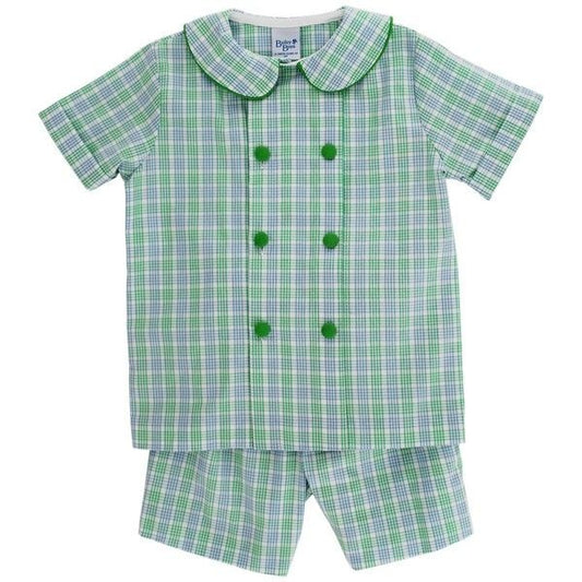 Bailey Boys Dressy Shorts Set - Green Dover Plaid