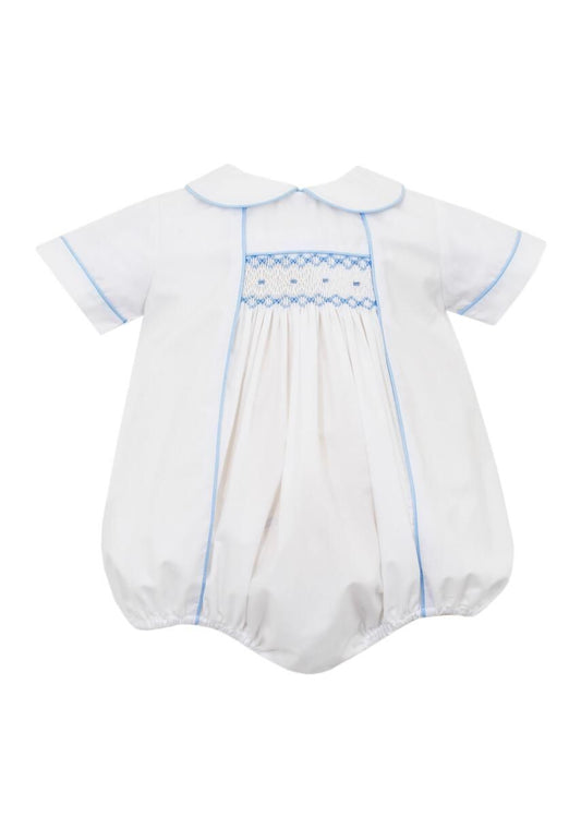Petit Bebe Newborn Baby Boys White Bubble - Smocked in Blue by Petit Bebe