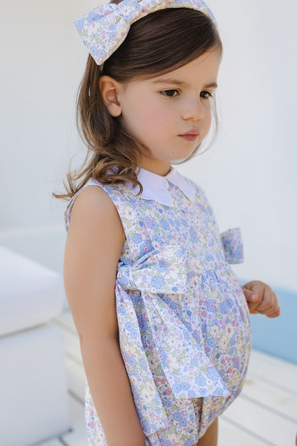 Sal & Pimenta Girls Bubble - Blue & Yellow Cupcakes Floral - Scallop Collar & Side Bows
