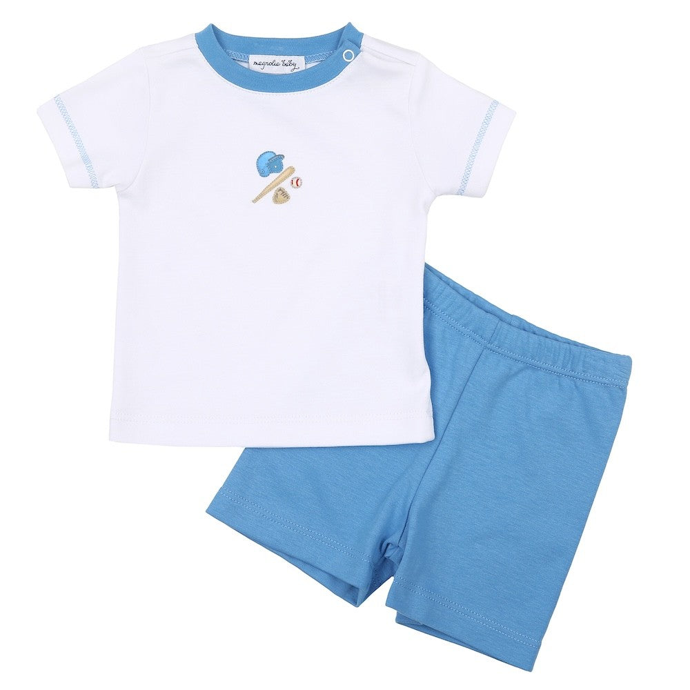 Magnolia Baby Toddler Boys Blue Baseball Field of Dreams Short Set