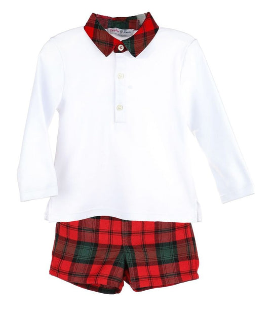 Sophie & Lucas Boys Red Holiday Plaid Tartan Tidings Shorts Set