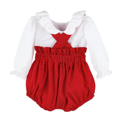 Sophie & Lucas Girls Red Vintage Classic Dots Bubble with Bow & Blouse