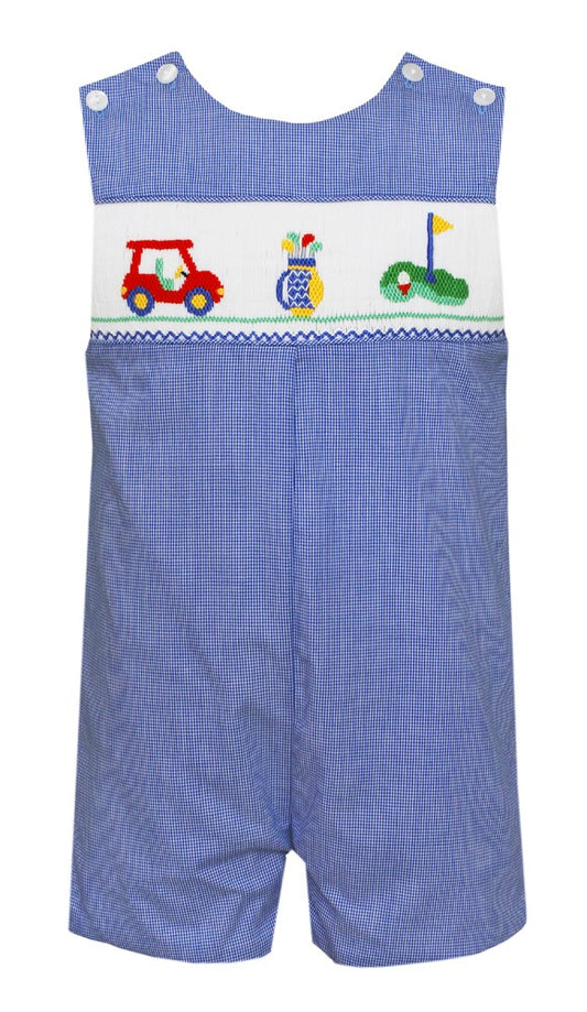 Anavini Velani Baby / Toddler Boys Royal Blue Check Smocked Golf Jon Jon by Anavini