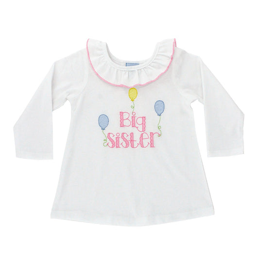 Bailey Boys Girls White Ruffle Shirt - Pink Big Sister with Balloons by Bailey Boys