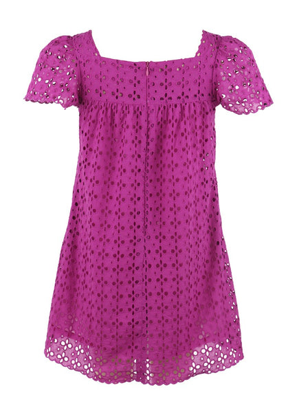 Luli & Me Gabby Girls Emma Eyelet Dress - Magenta Purple / Pink