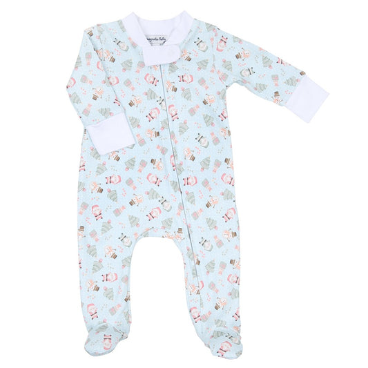 Magnolia Baby Boys Sweet Little Christmas Print Zipper Footie - Blue