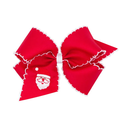 Wee Ones Girls Hair Bow - Embroidered Santa Face on Red Bow