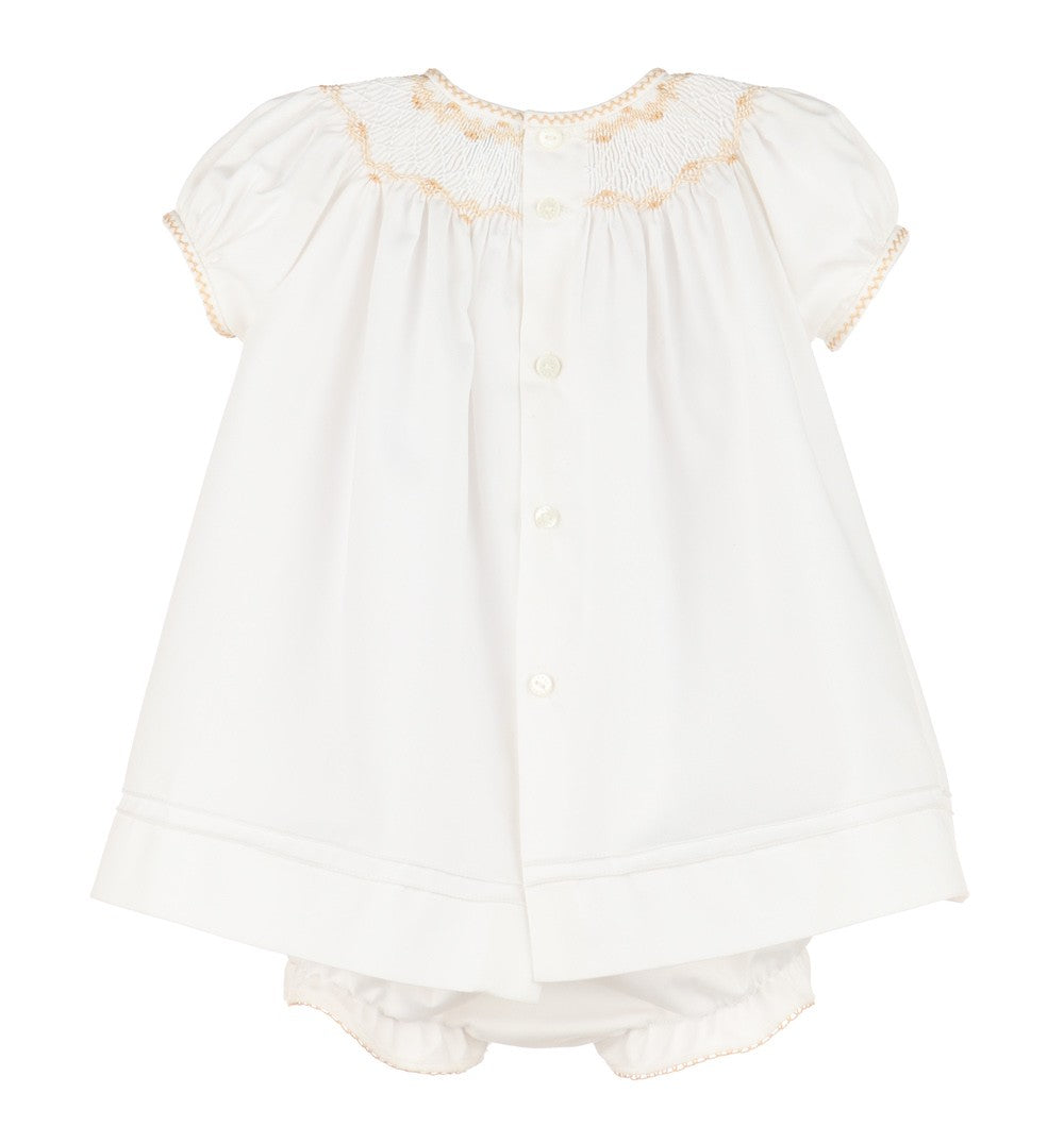 Luli & Me Baby Girls Ivory & Beige Smocked Vintage Bishop Dress 0-3M Luli & Me Baby Girls Ivory & Beige Smocked Vintage Bishop Dress 0-3M