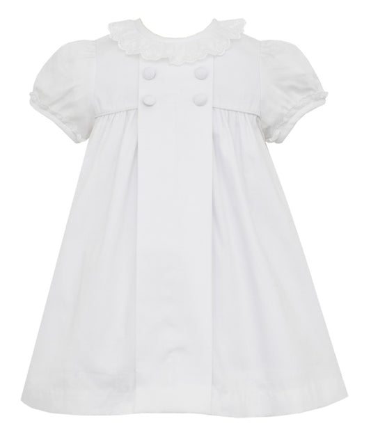 Claire & Charlie Girls Float Dress - White Pique - Swiss Eyelet Ruffle Collar