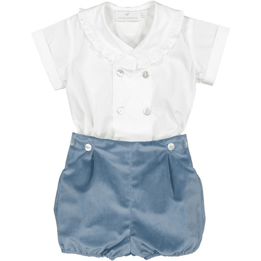 Sal & Pimenta Boys Dressy Button On Set - Velvet - Dusty Blue