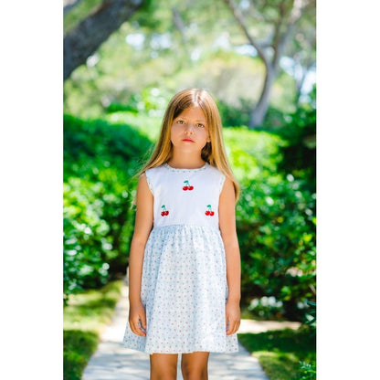 Sal & Pimenta Girls Dress - Blue Picnic Cherries