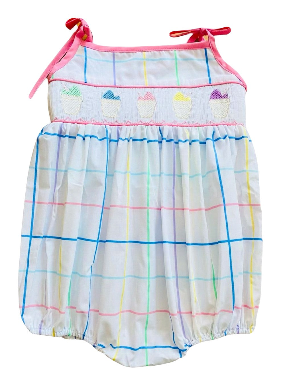 The Best Dressed Child Baby Girls Bubble - Pastel Plaid - Smocked Snow Cones
