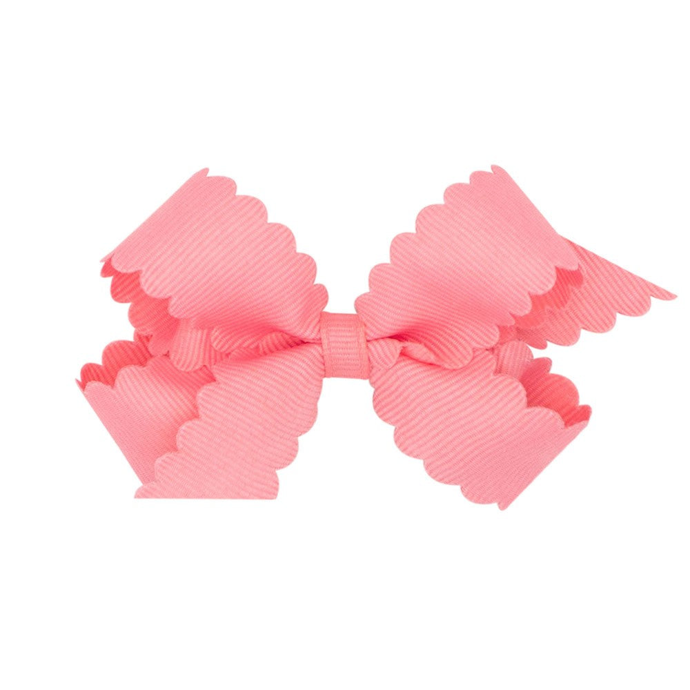 Wee Ones Girls Grosgrain Hair Bow on Clip - Scallop Edge - Coral by Wee Ones