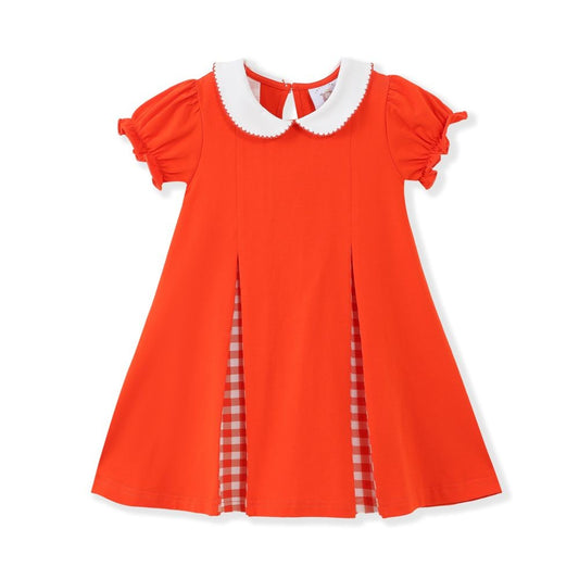 Swoon Baby Gingham Pleat Gameday Cheer Dress - Orange