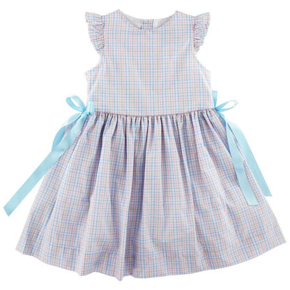 Bailey Boys Girls Easter Dress - Primrose Plaid - Blue Bows at Sides