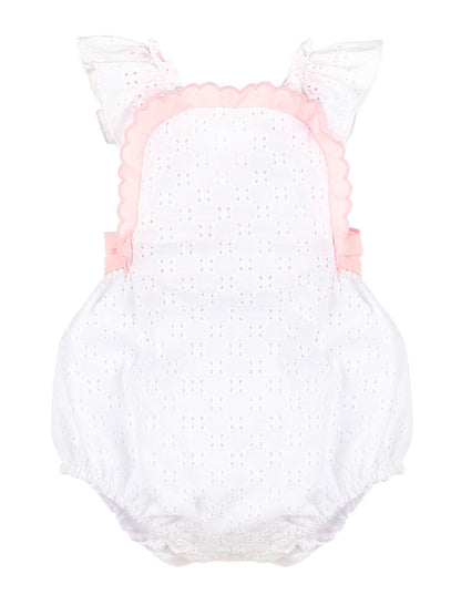 Sophie & Lucas Girls Passenger Princess Bubble - White Eyelet - Pink Sash