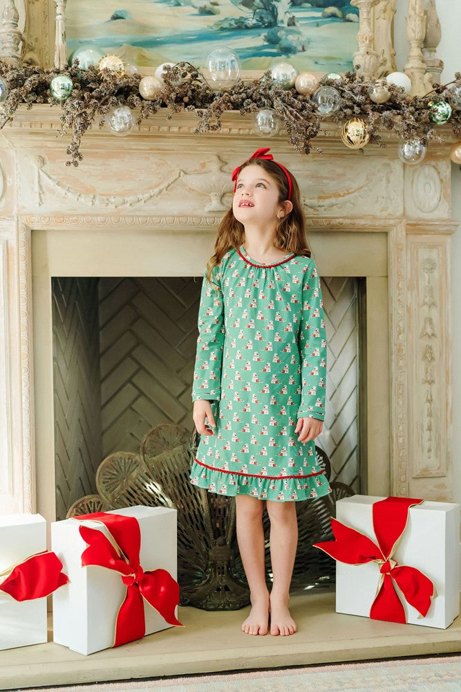 Lila & Hayes Girls Carlin Nightgown - Green Santa's Helper Elf
