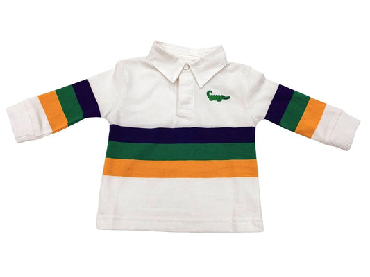 LuLu BeBe Kids Mardi Gras Stripes on White Rugby Shirt
