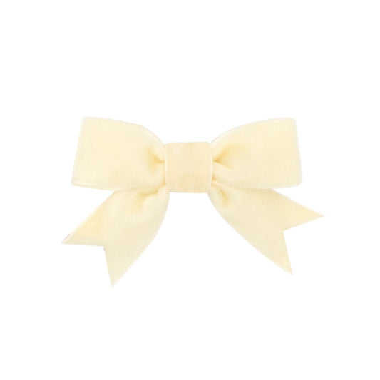 Wee Ones Girls Hair Bow - Mini Velvet Bow with Fancy Tails - Ivory
