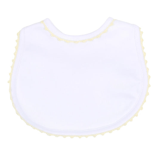 Magnolia Baby Joy Unisex White Bib - Yellow Trim